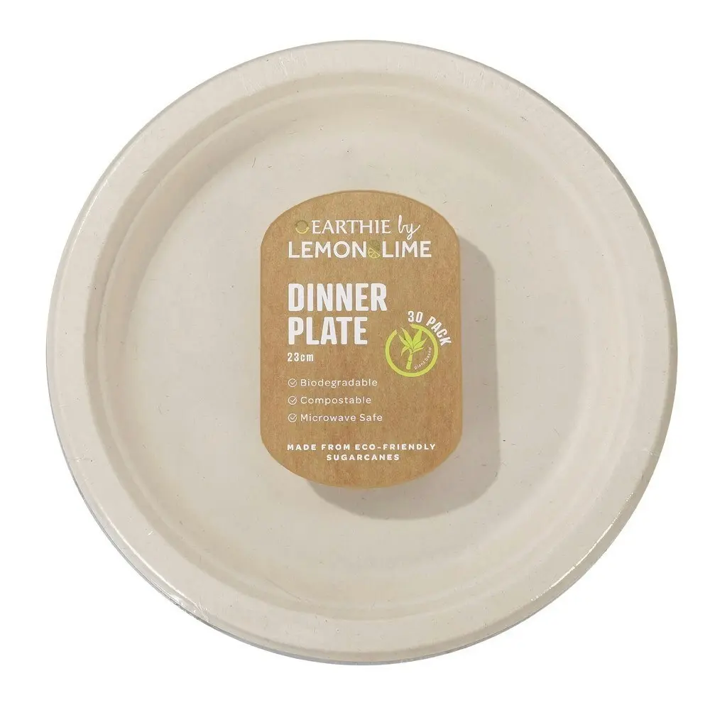 2x 30PK Lemon & Lime 23cm Eco Sugarcane Round Dinner Plate/Tableware Natural