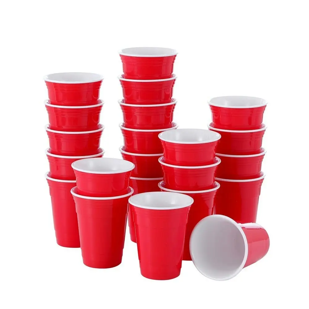 6x Lemon & Lime 475ml Reusable BPA Free College Party Drinks Stackable Cup Red