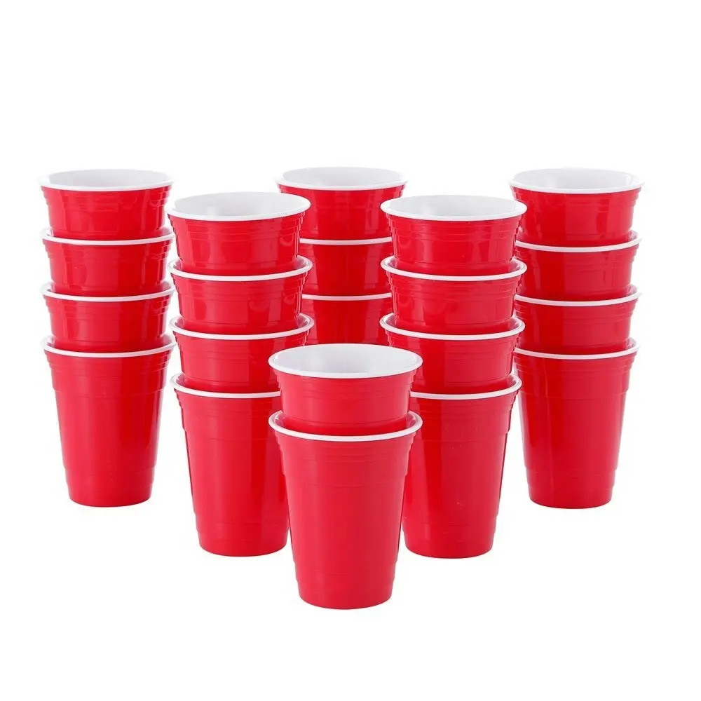 6x Lemon & Lime 475ml Reusable BPA Free College Party Drinks Stackable Cup Red