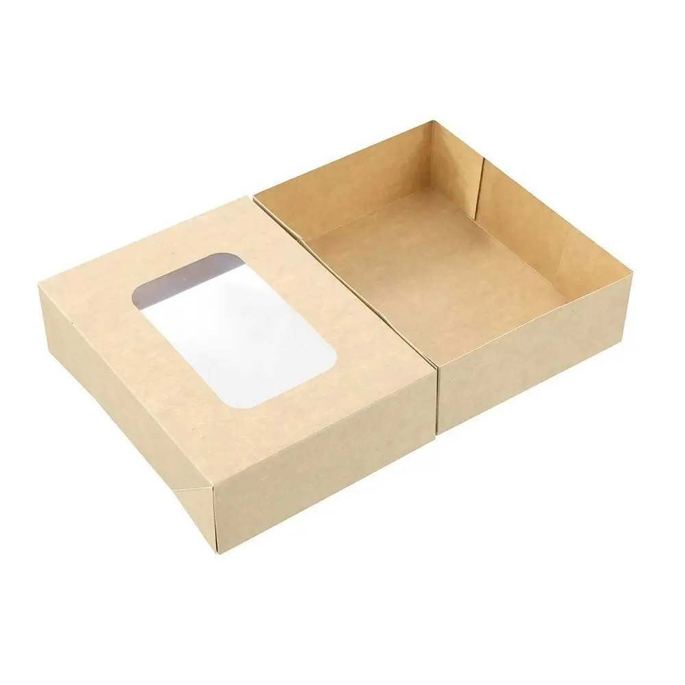 4x 5pc Lemon And Lime 21.5cm Eco Kraft Disposable Catering 2L Lidded Grazing Box