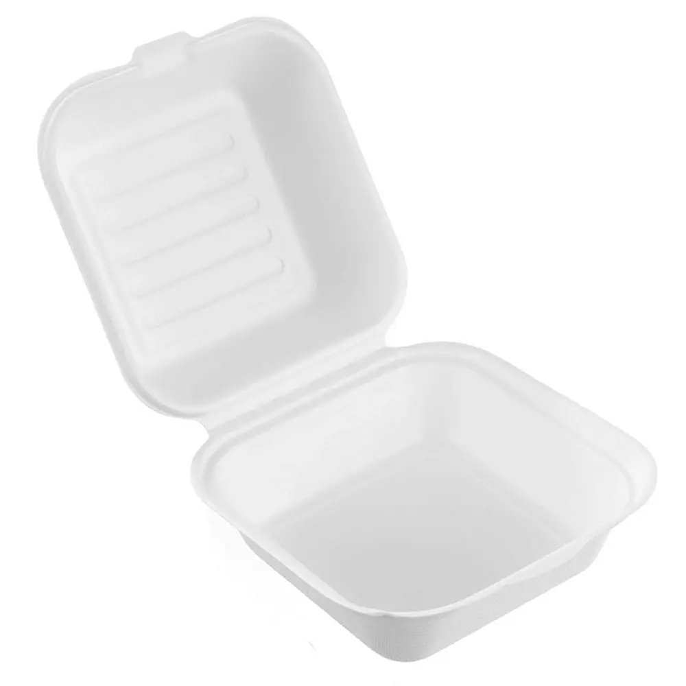 48x Lemon And Lime Eco 450ml Plant Based Takeaway Food Storage Tray Box White