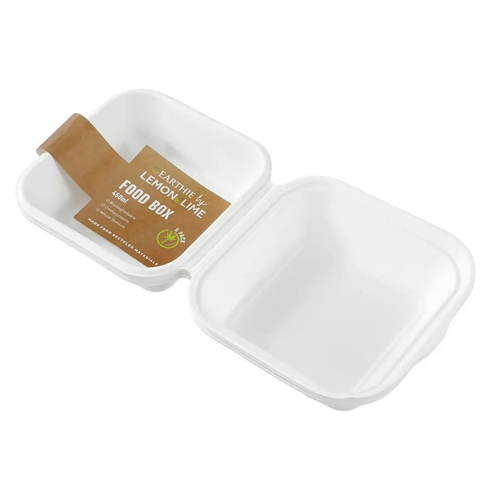 48x Lemon And Lime Eco 450ml Plant Based Takeaway Food Storage Tray Box White