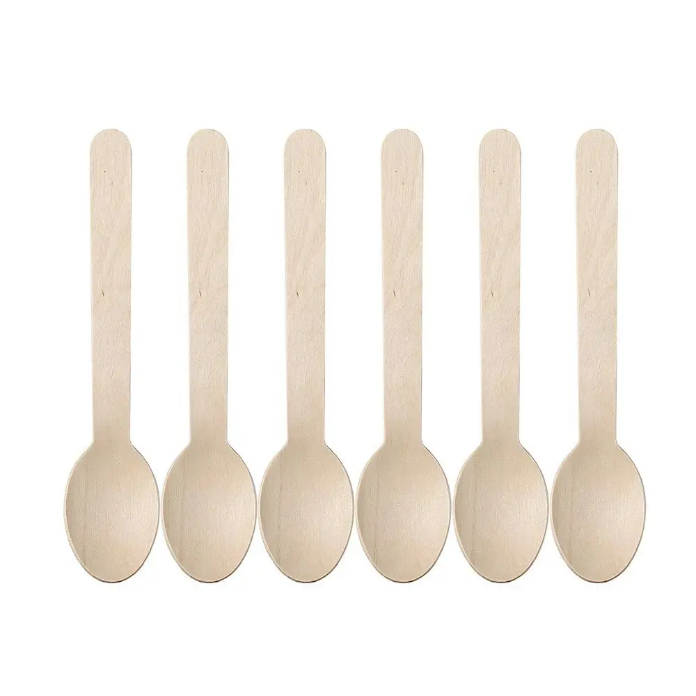 96pc Lemon & Lime Eco 15.5cm Disposable Dinner Wooden Spoons Cutlery Catering