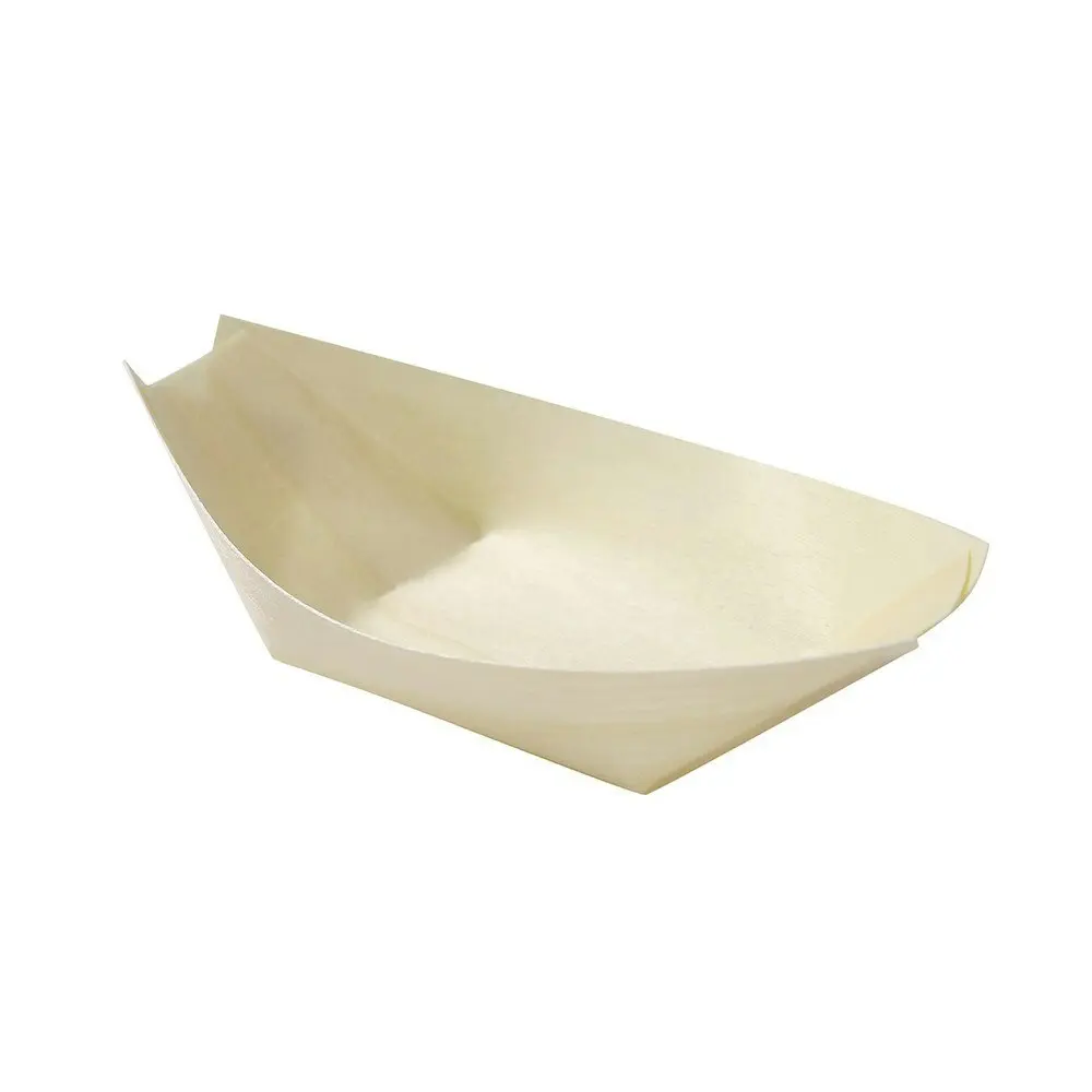 96pc Lemon & Lime Eco Wood 11.5cm Disposable Food Serving Boat Plate Catering