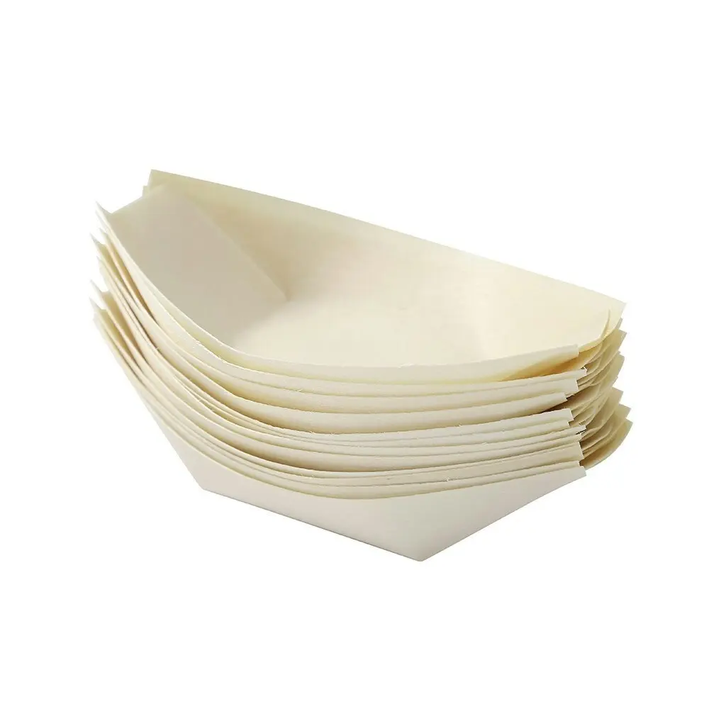 96pc Lemon & Lime Eco Wood 11.5cm Disposable Food Serving Boat Plate Catering