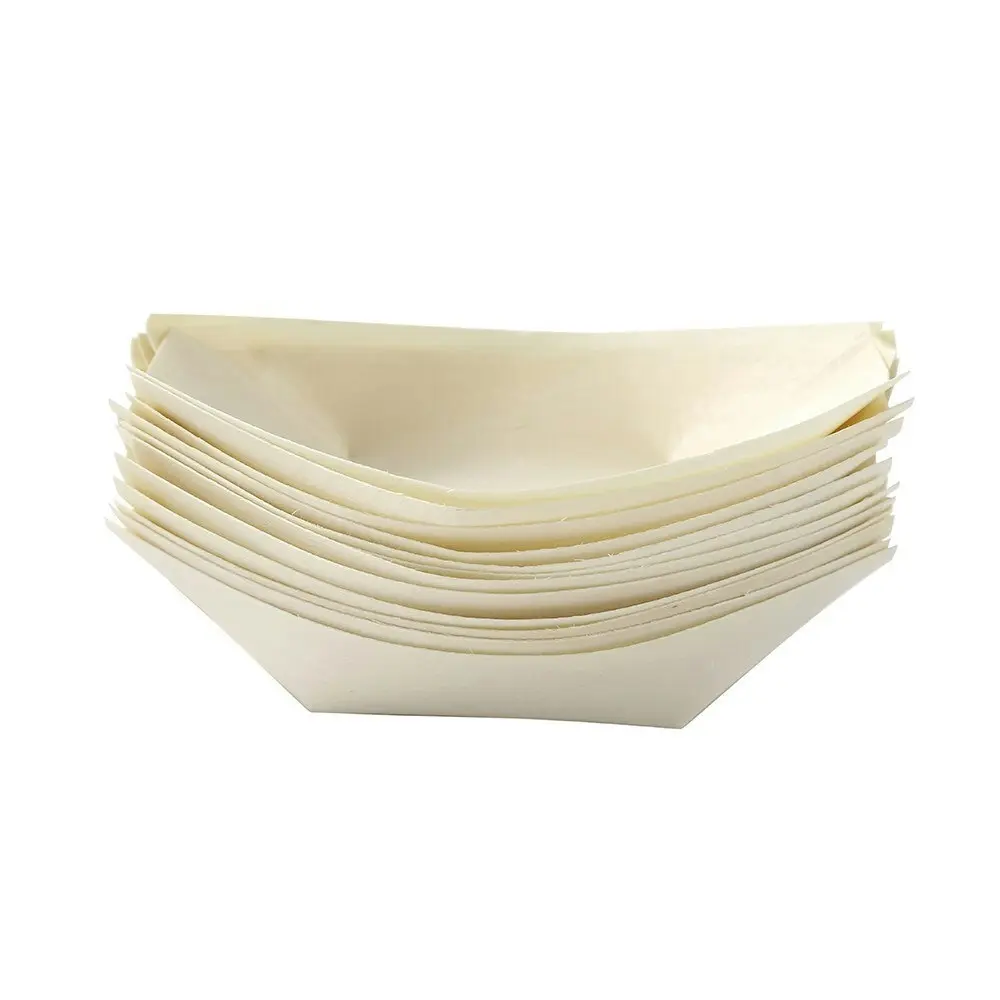 96pc Lemon & Lime Eco Wood 11.5cm Disposable Food Serving Boat Plate Catering