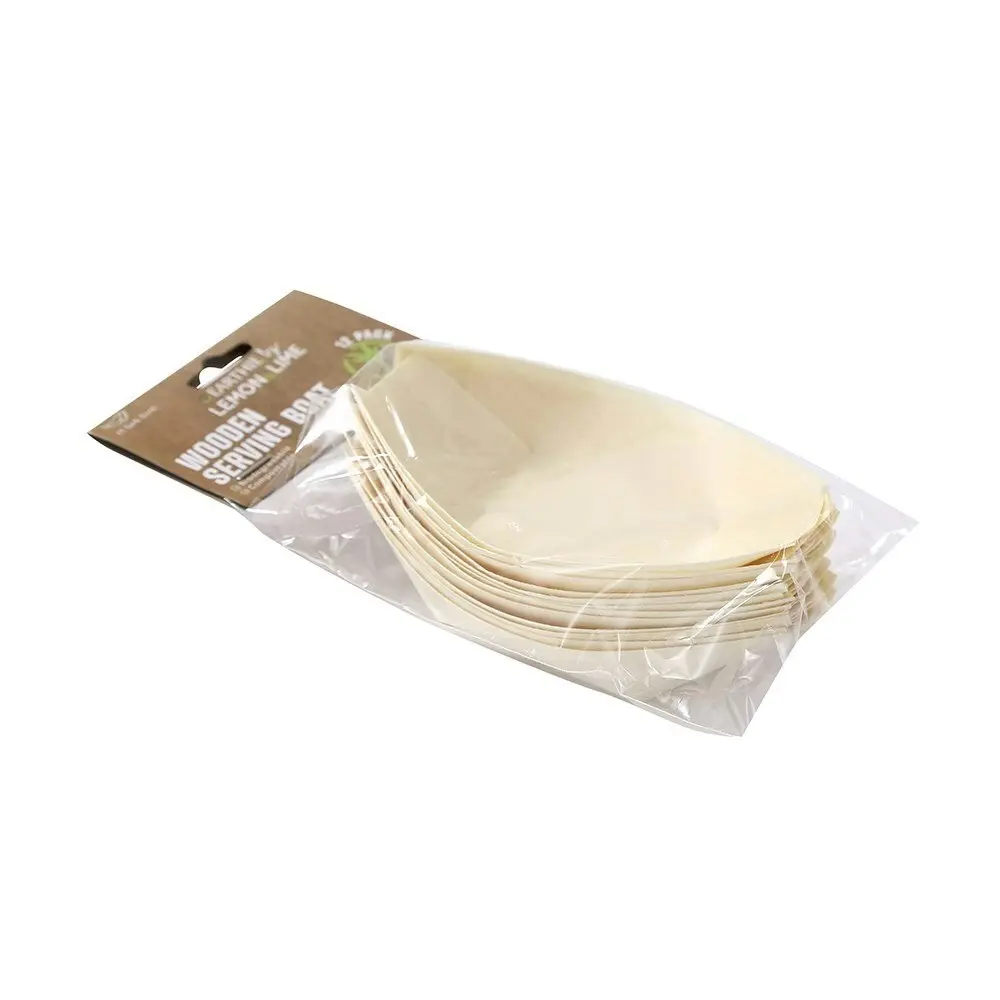 96pc Lemon & Lime Eco Wood 11.5cm Disposable Food Serving Boat Plate Catering