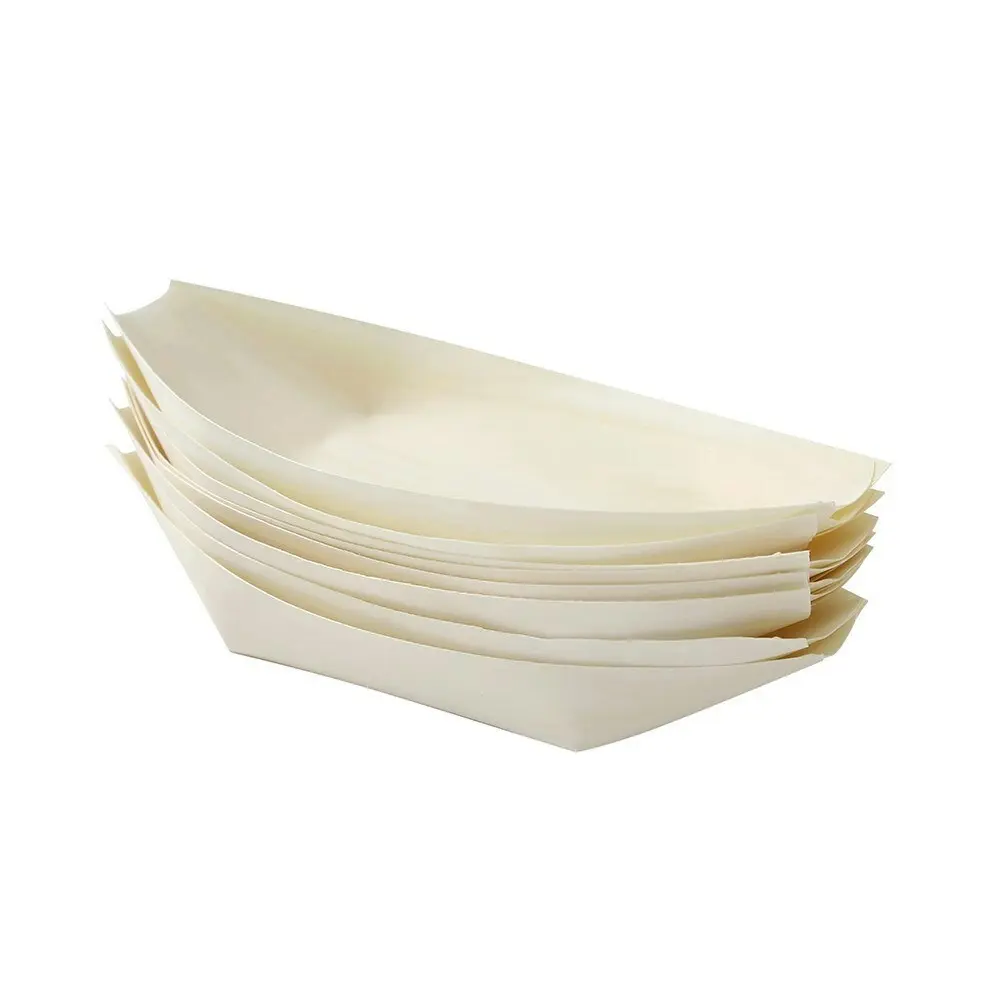 64pc Lemon & Lime Eco Wood 18.5cm Disposable Food Serving Boat Plate Catering