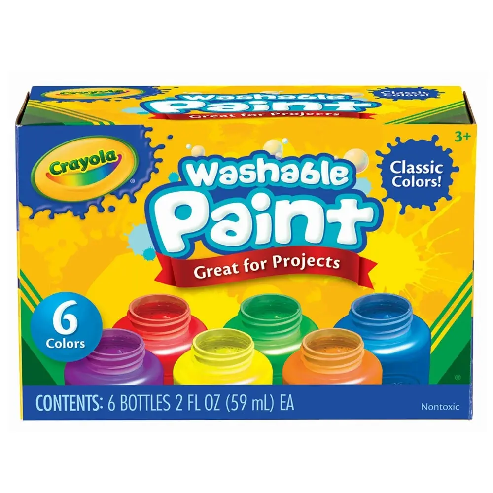 6pc Crayola Washable Non Toxic Paint Water Based Colour Set Kids/Children 3y+