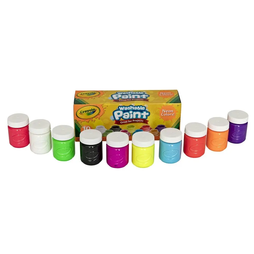 10pc Crayola Washable Neon Paint Set Non-Toxic Water Based Arts Craft Kids 3y+