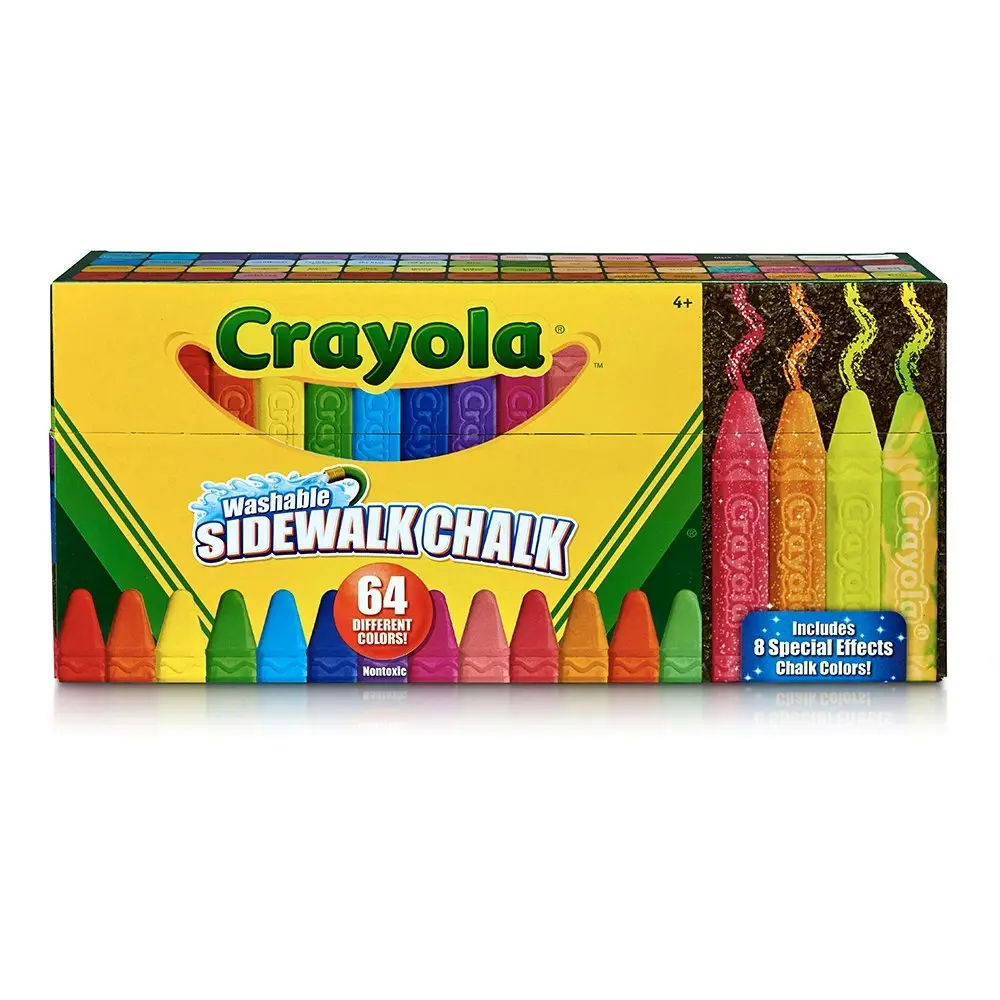 64pc Crayola Washable Sidewalk Coloured Chalk Sticks Set Arts Craft Kids 4y+