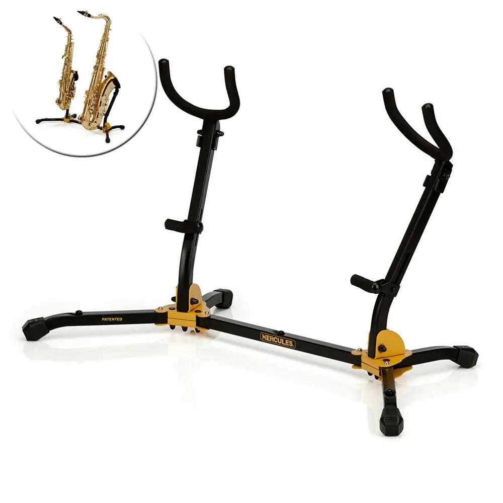 Hercules Foldable Musical Instrument Stand for Double Alto/Tenor Saxophone Black