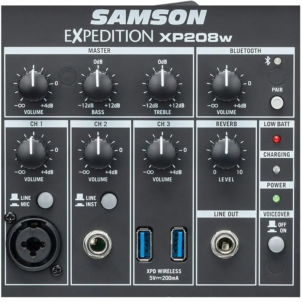 Samson Expedition XP208w PA System Bluetooth Speaker  w/USB Wireless Microphone