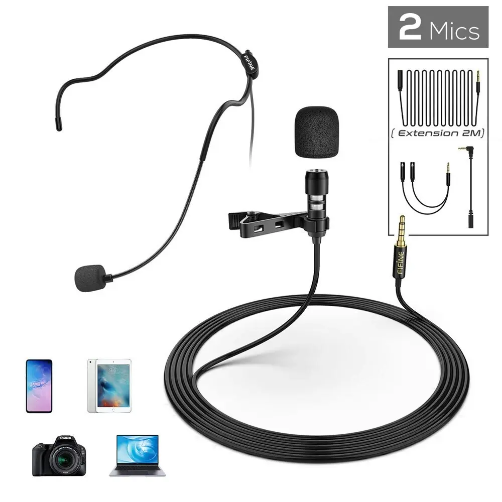 Fifine C1 Lavalier 3.5mm Microphone w/ Extension Cable for Smartphone/Camera/PC