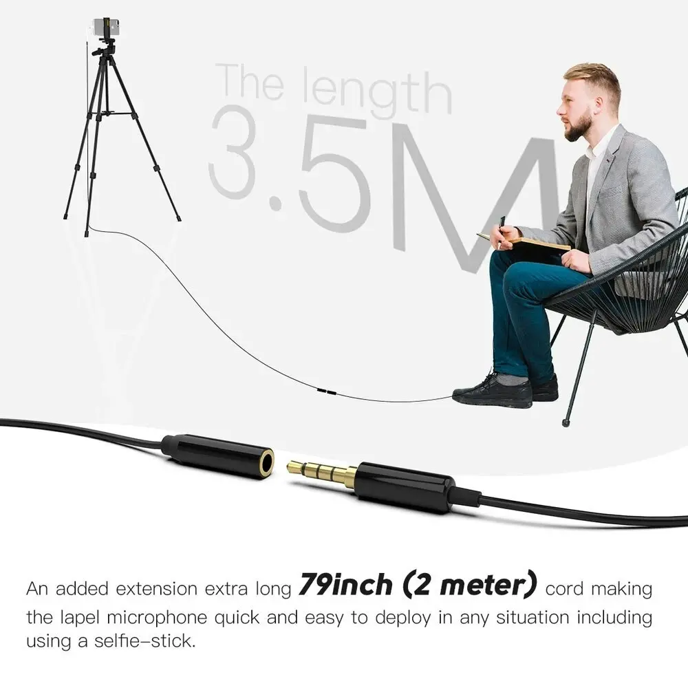 Fifine C1 Lavalier 3.5mm Microphone w/ Extension Cable for Smartphone/Camera/PC