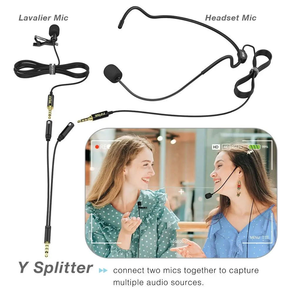 Fifine C1 Lavalier 3.5mm Microphone w/ Extension Cable for Smartphone/Camera/PC