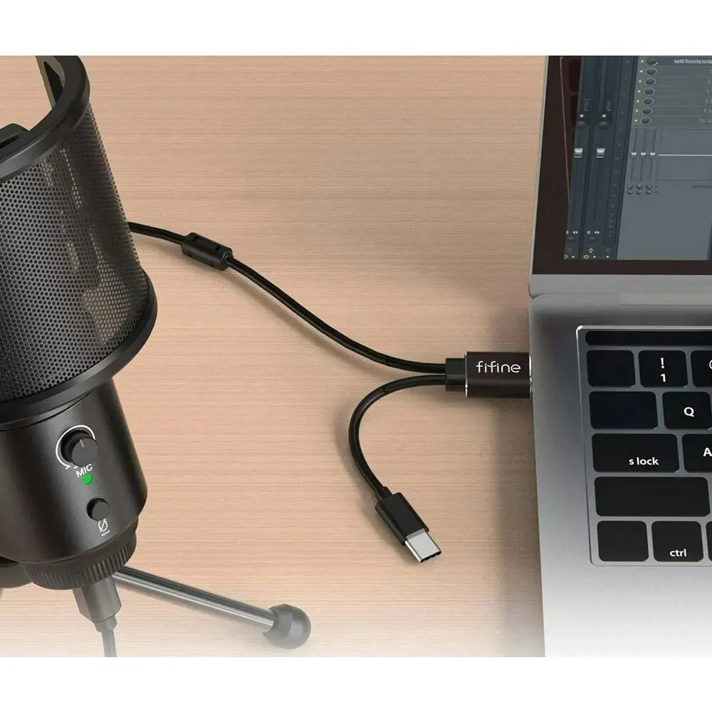 Fifine Technology Condenser Cardioid USB-C Podcast Microphone w/Stand/Pop Filter