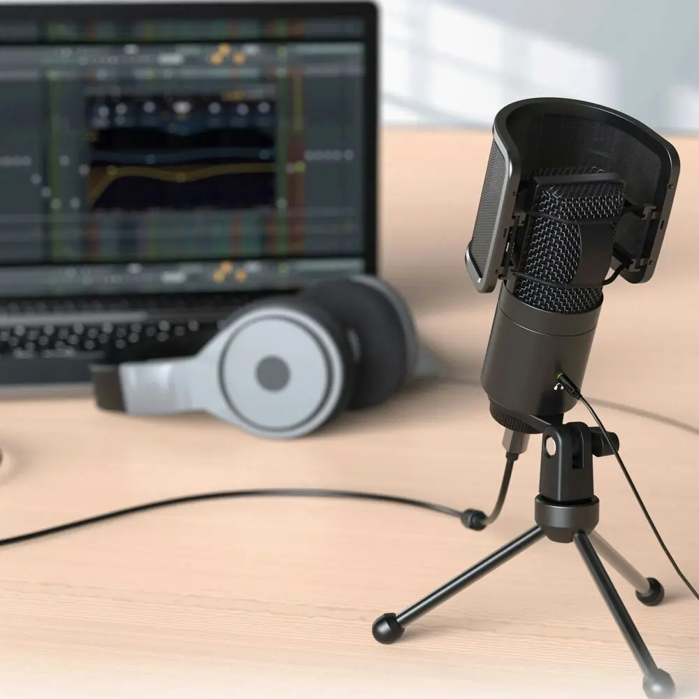 Fifine Technology Condenser Cardioid USB-C Podcast Microphone w/Stand/Pop Filter