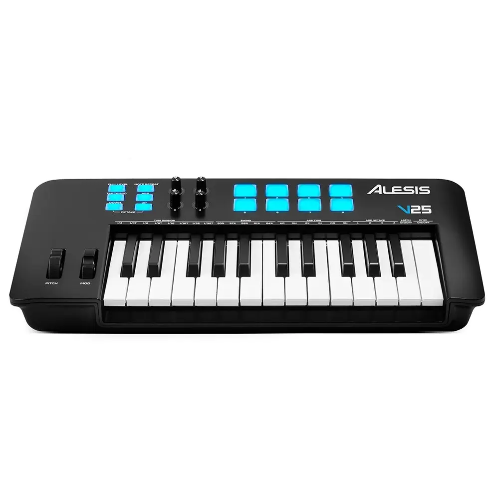 Alesis 25 Key Electric Keyboard USB/MIDI Controller/LED-Backlit Pads For PC/Mac