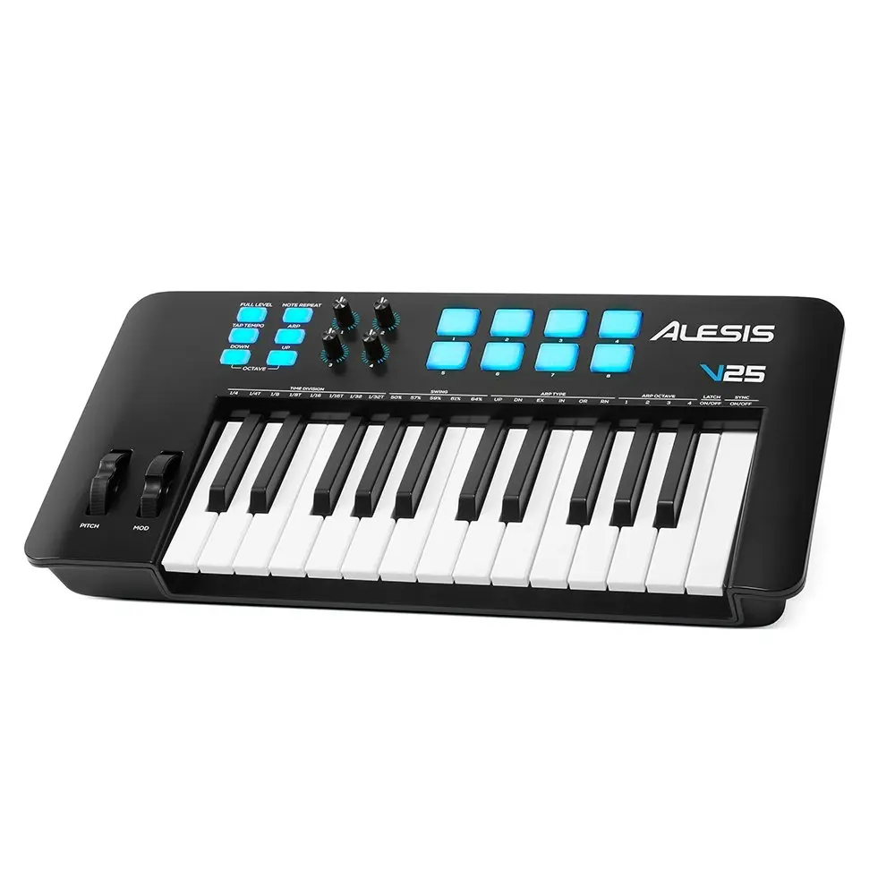 Alesis 25 Key Electric Keyboard USB/MIDI Controller/LED-Backlit Pads For PC/Mac