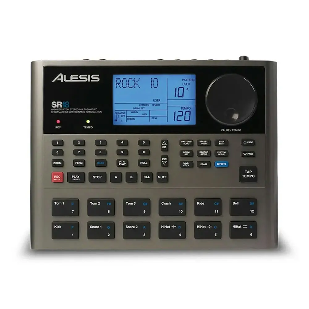 Alesis SR18 Pro Electronic MIDI Drum Machine Musical Instrument for Keyboard BLK