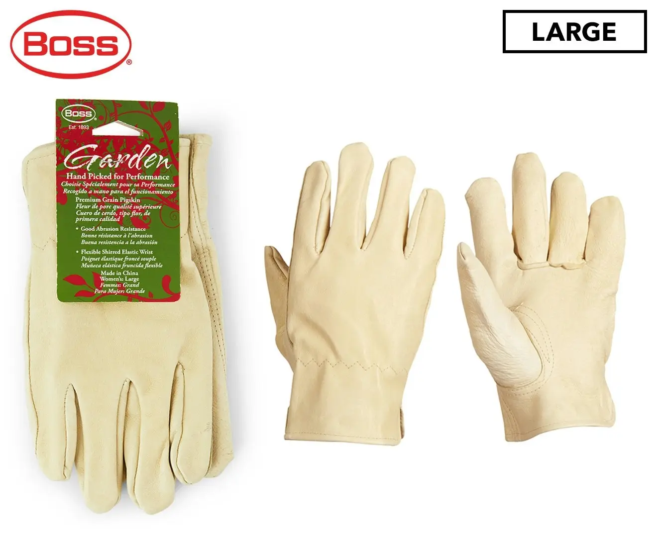 Boss Women's Large Leather Gardening Multipurpose Gloves W/ Shirred Wrist Cream