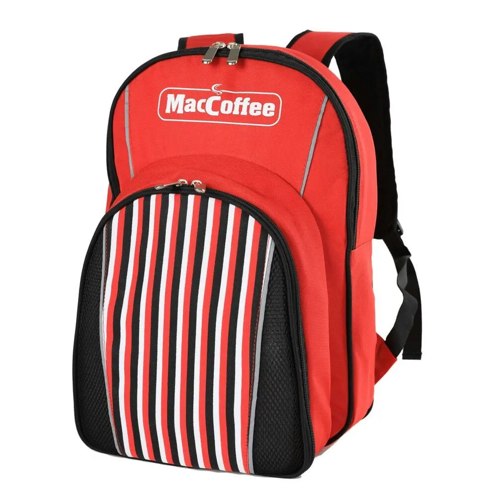 Mac Coffee 2 Person Picnic Bag/Backpack Steel Mugs/Cutlery/Knives/Forks Red