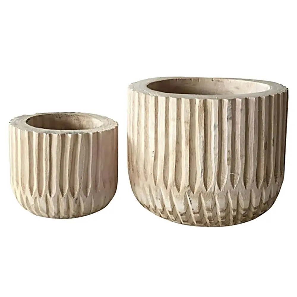 2pc Life Botanic Wade Wood Garden Plant/Planters Flowers Pots Home Décor Natural