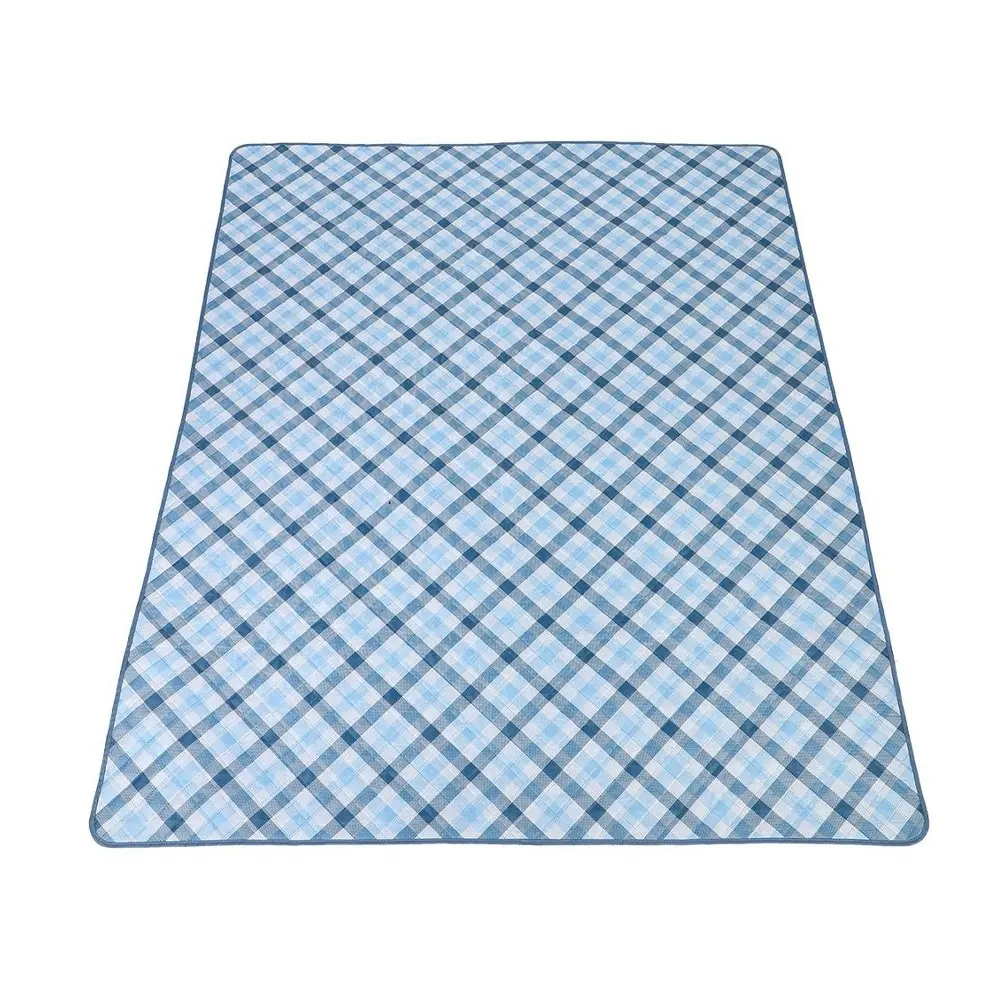 Sachi Reusable Picnic Rug 175x142cm Outdoor Mat w/Carry Handle Gingham Blue/Grey