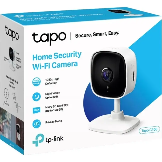 TP Link Tapo C100 1080P Home Security Wi-Fi Camera w/ Night Vision/Audio White