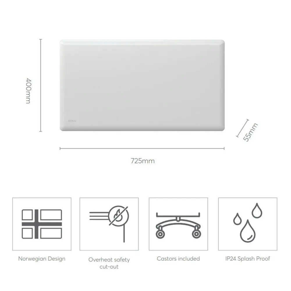 Nobo 1000W Slimline Wall Mount Panel Electric Heater w/ Castors/Thermostat White