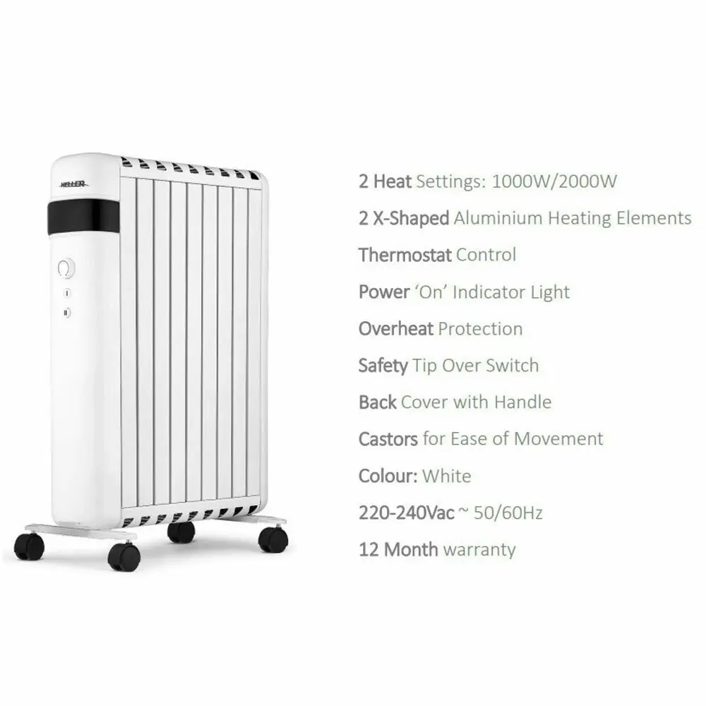 Heller 2000W Oil Free Electric Column Heater w/Heating Thermostat Control White