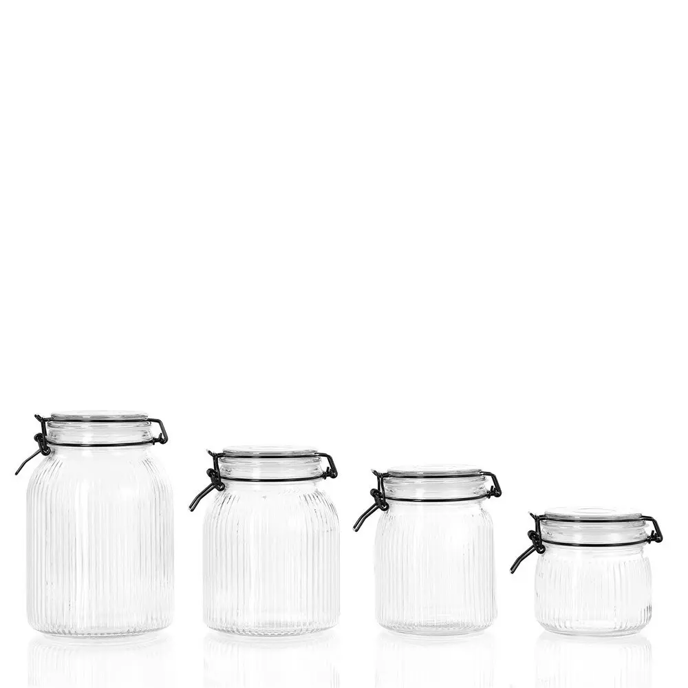 Lemon & Lime Fido Stripe 1.4L/17.5cm Glass Clip Jar Food Canister Container CLR