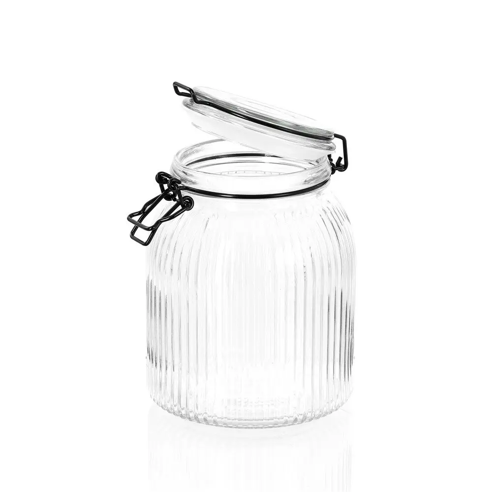 Lemon & Lime Fido Stripe 1.4L/17.5cm Glass Clip Jar Food Canister Container CLR