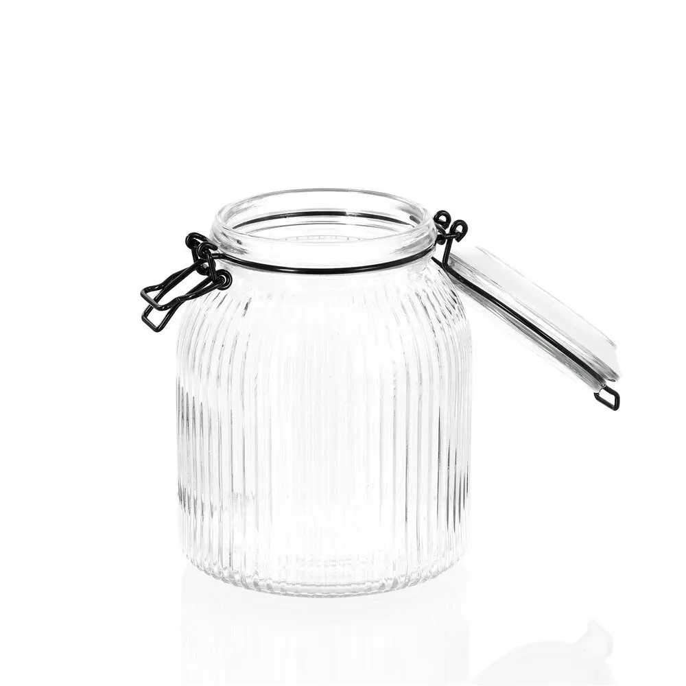 Lemon & Lime Fido Stripe 1.4L/17.5cm Glass Clip Jar Food Canister Container CLR