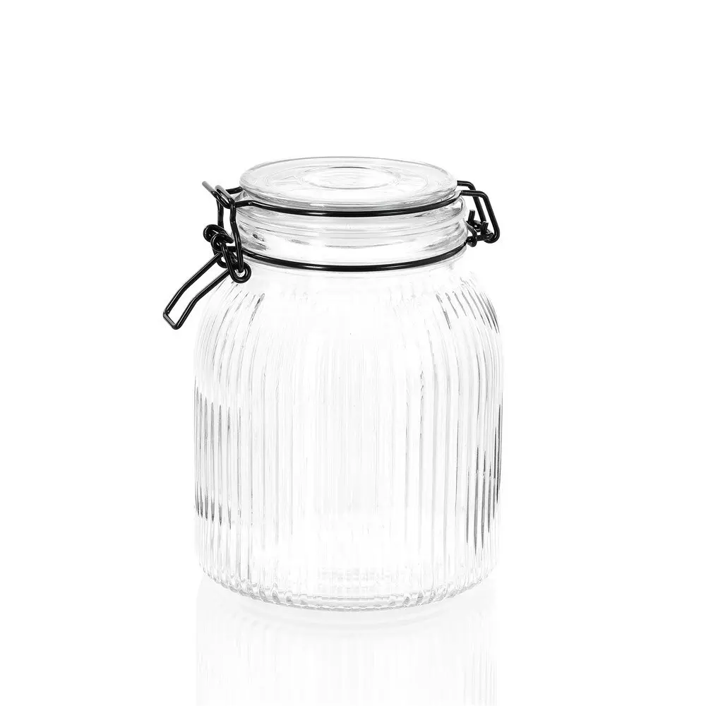 Lemon & Lime Fido Stripe 1.4L/17.5cm Glass Clip Jar Food Canister Container CLR