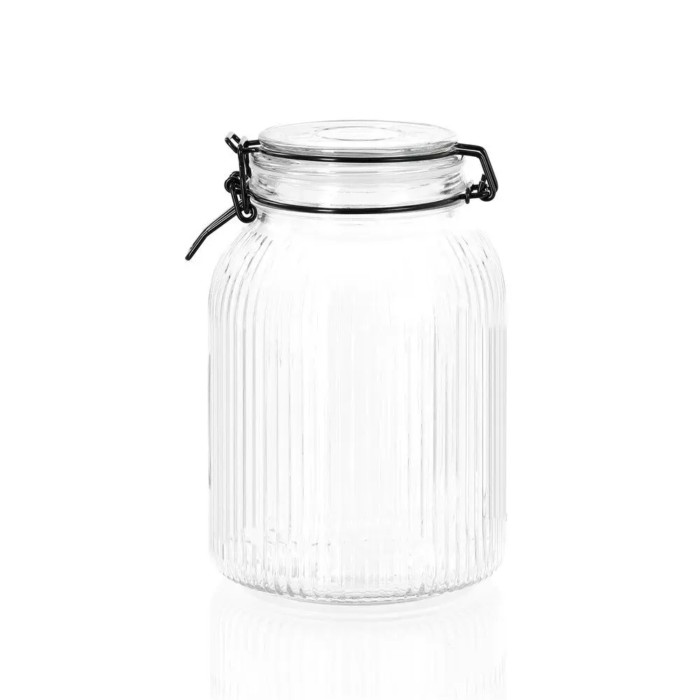 Lemon & Lime Fido Stripe 1.9L/20.5cm Glass Clip Jar Food Canister Container CLR