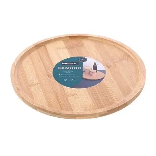 Boxsweden 30cm Bamboo Lightweight Round Food Serving Kitchen Storage Tray/Plate