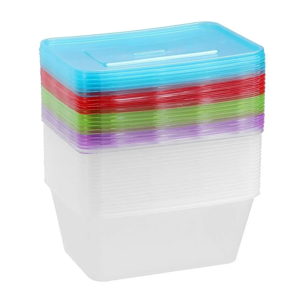 3x 20PK Lemon & Lime Rectangle 1L Reusable Food/Meal Container w/ Coloured Lids