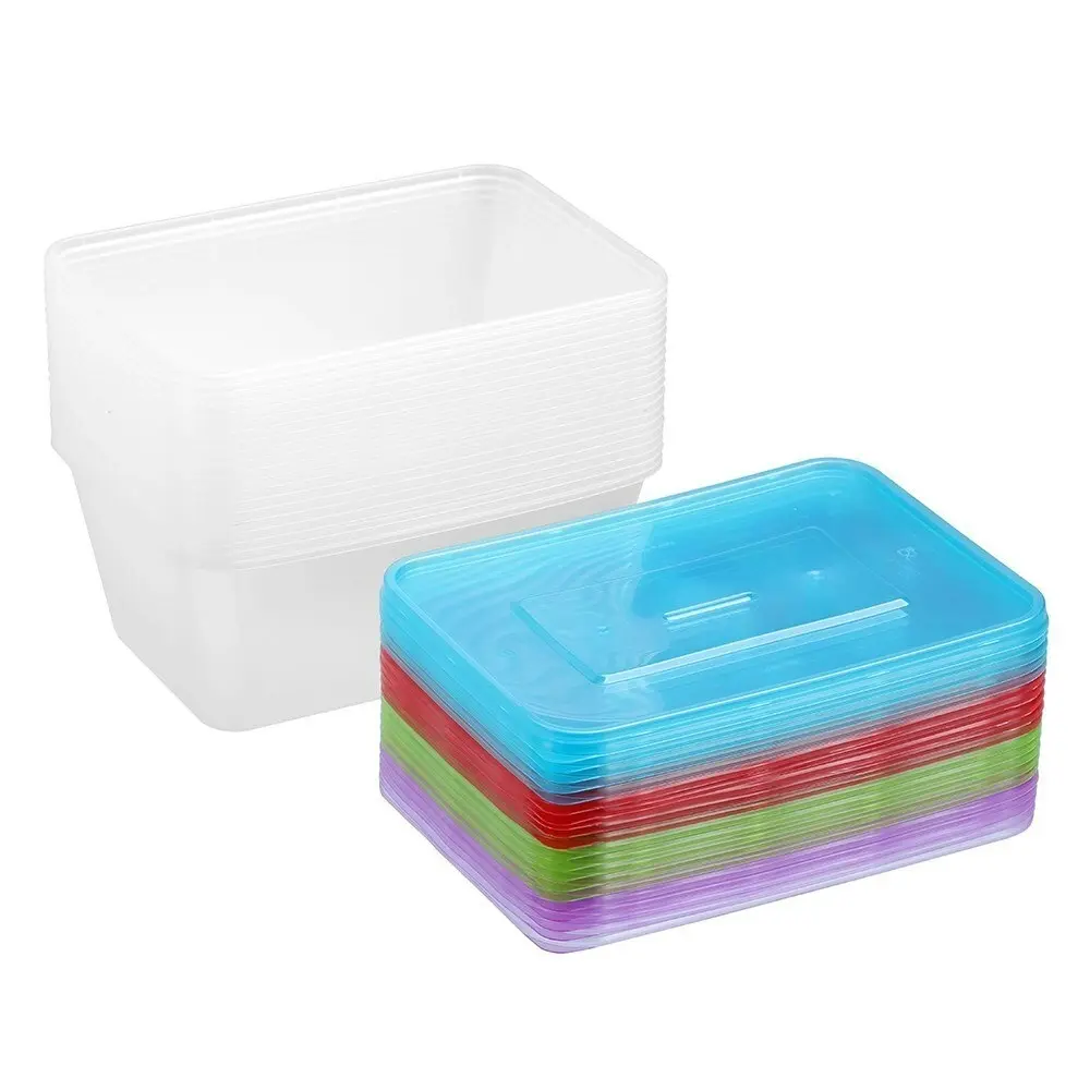 3x 20PK Lemon & Lime Rectangle 1L Reusable Food/Meal Container w/ Coloured Lids