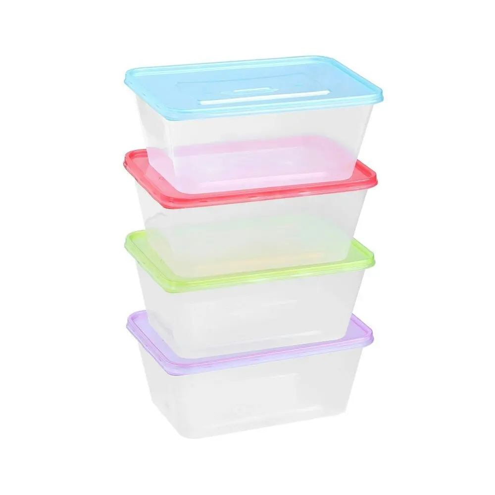 3x 20PK Lemon & Lime Rectangle 1L Reusable Food/Meal Container w/ Coloured Lids