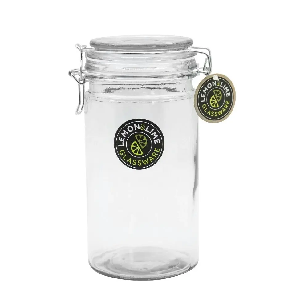 3x Lemon & Lime Fresco 1.1L Glass Clip Jar 20cm Kitchen Canister Container Clear