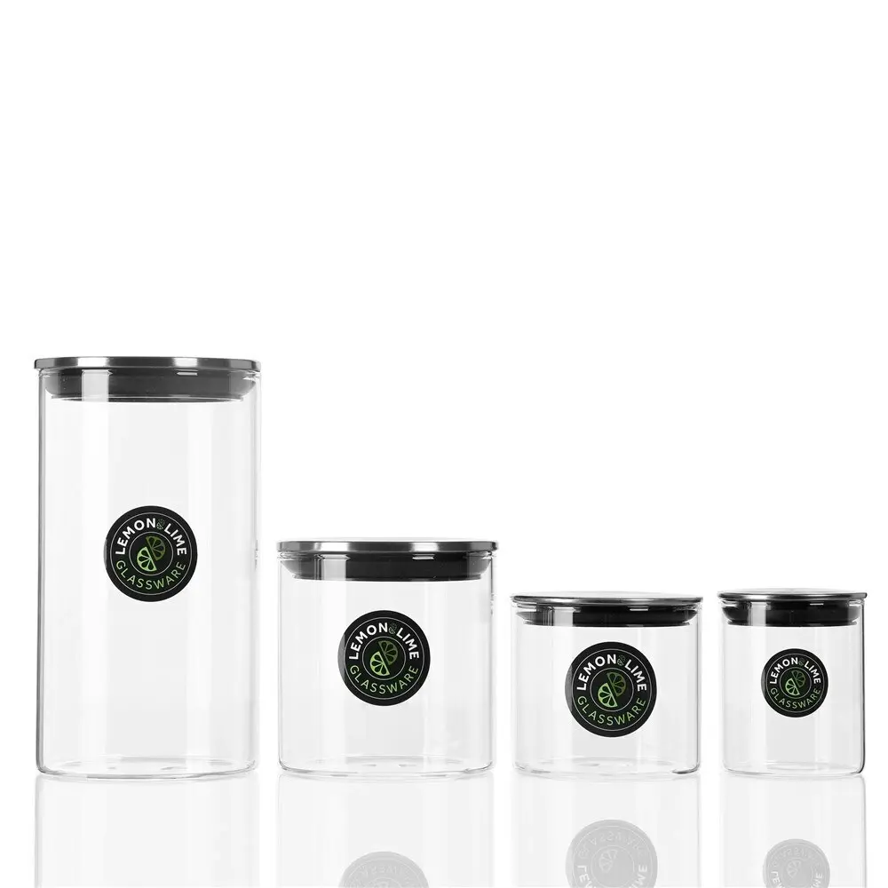 3PK Lemon & Lime Acier 200ml Glass Jar Storage Container w/ Stainless Steel Lid