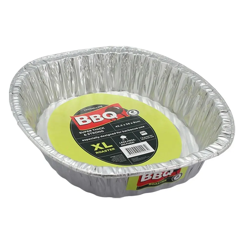 4x Lemon & Lime Foil Roasting Tray Oval 46cm Heavy Duty Oven BBQ Shelf Ready SLV