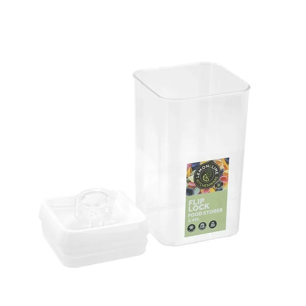 Lemon & Lime Flip Lock 2.45L/23cm Food Storer/Storage Square Container Clear