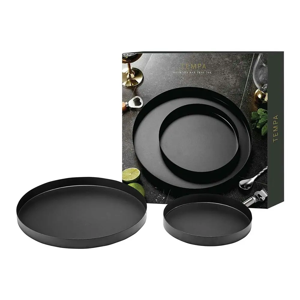 2pc Tempa Aurora Matte Black Assorted Serving Tray/Food Server Carbon Steel