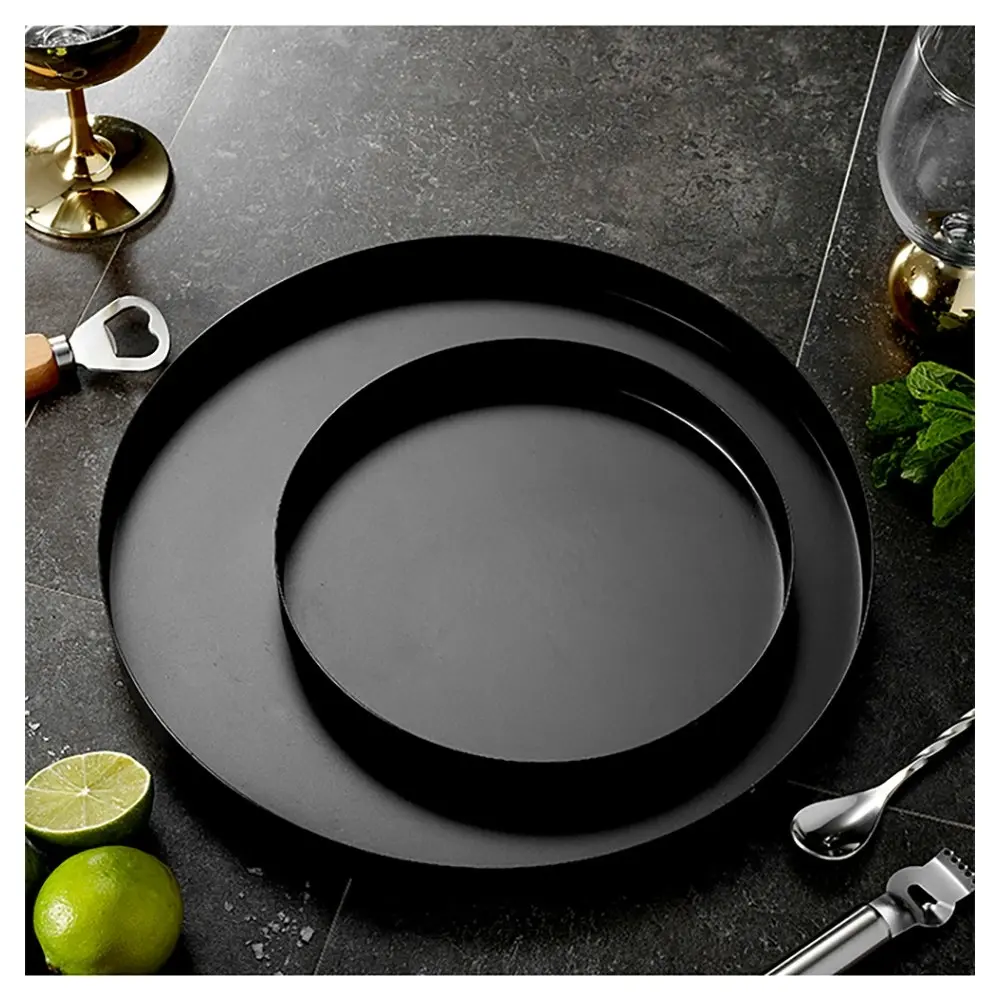 2pc Tempa Aurora Matte Black Assorted Serving Tray/Food Server Carbon Steel