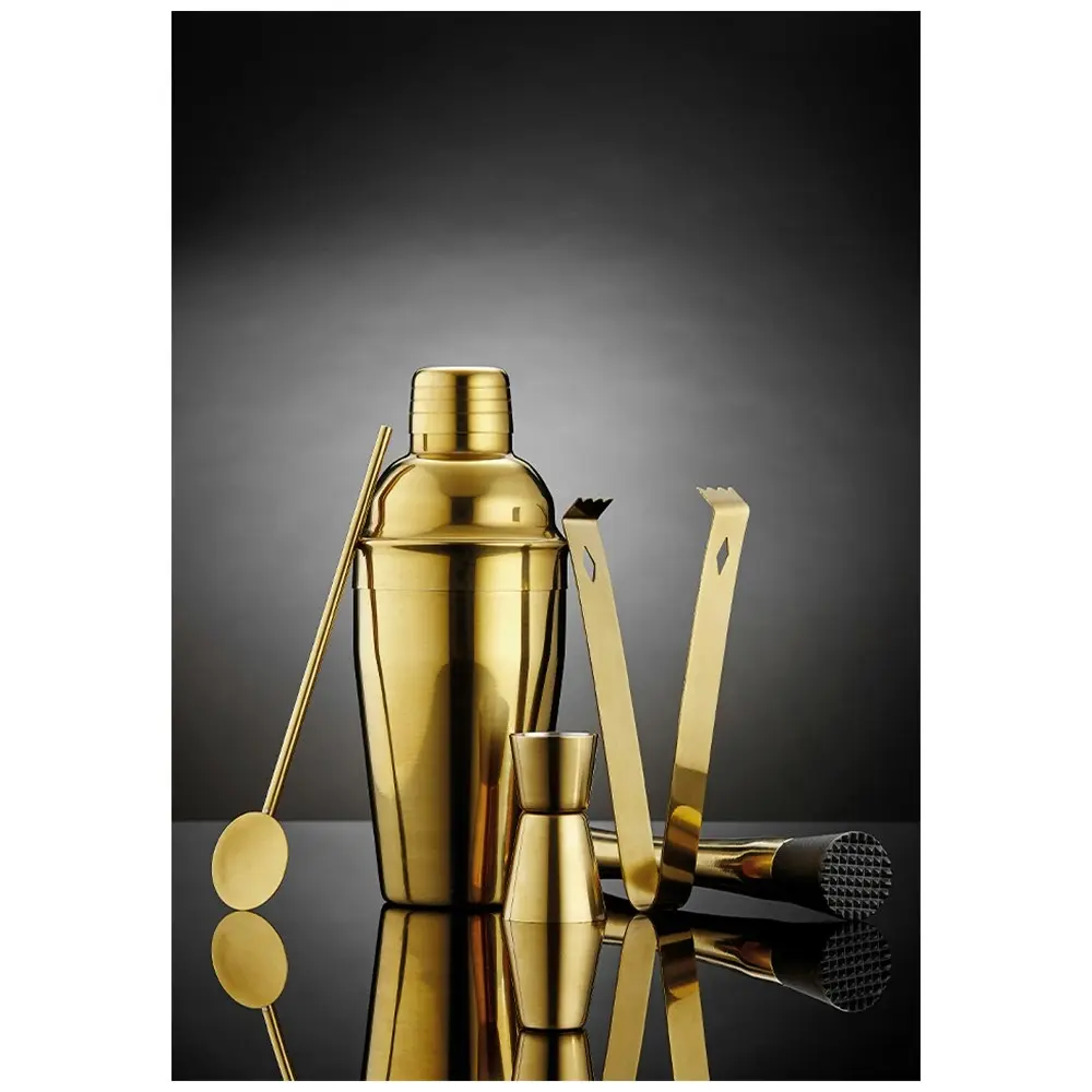 5pc Tempa Aurora 550ml Cocktail/Martini Set w/ Jigger/Tong/Spoon/Muddler Gold