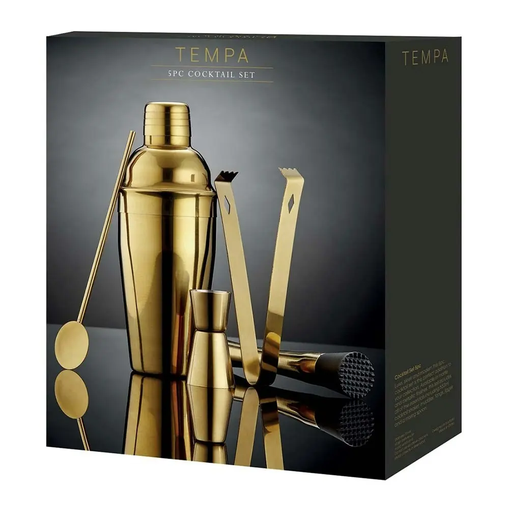 5pc Tempa Aurora 550ml Cocktail/Martini Set w/ Jigger/Tong/Spoon/Muddler Gold