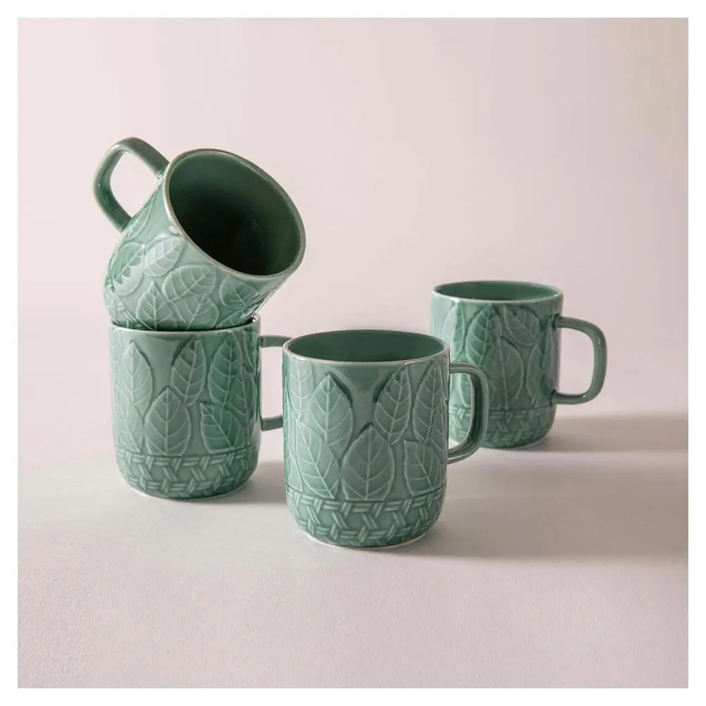 4pc 400ml Ladelle Heath Jade Embossed Porcelain Drinking Mug/Cup Hot Tea/Coffee